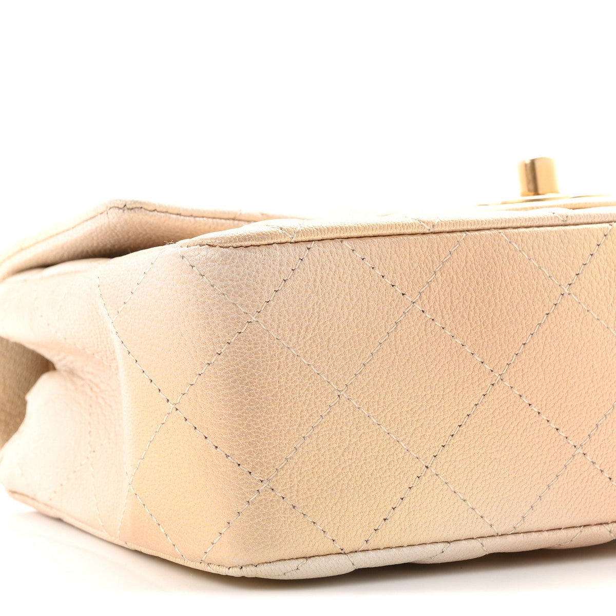 Metallic Goatskin Quilted Mini Rectangular Flap Gold