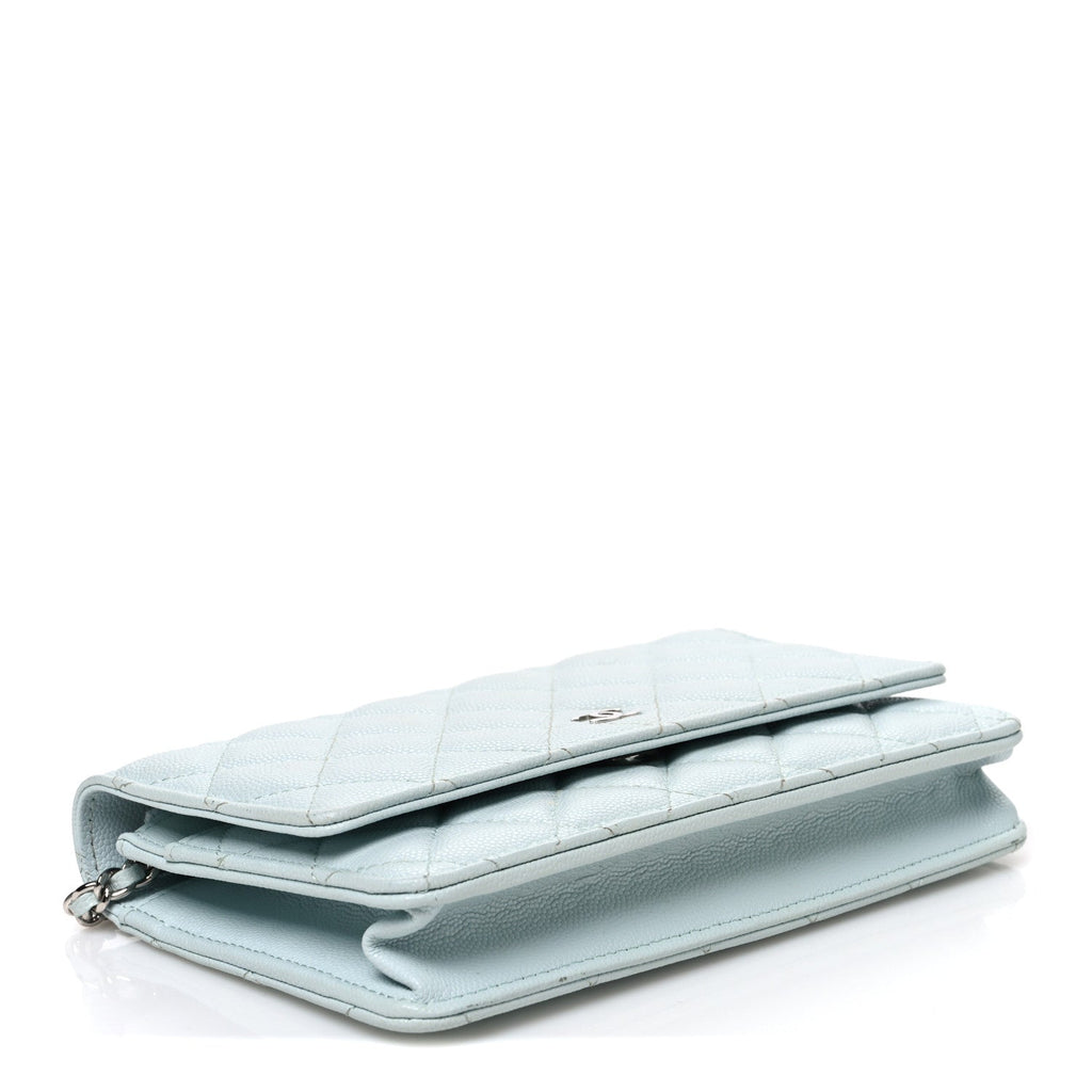 Caviar Quilted Wallet on Chain WOC Light Blue