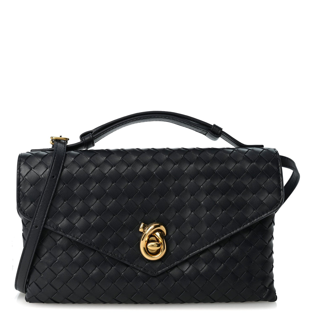 Nappa Intrecciato Knot Lock Top Handle Crossbody Bag Midnight