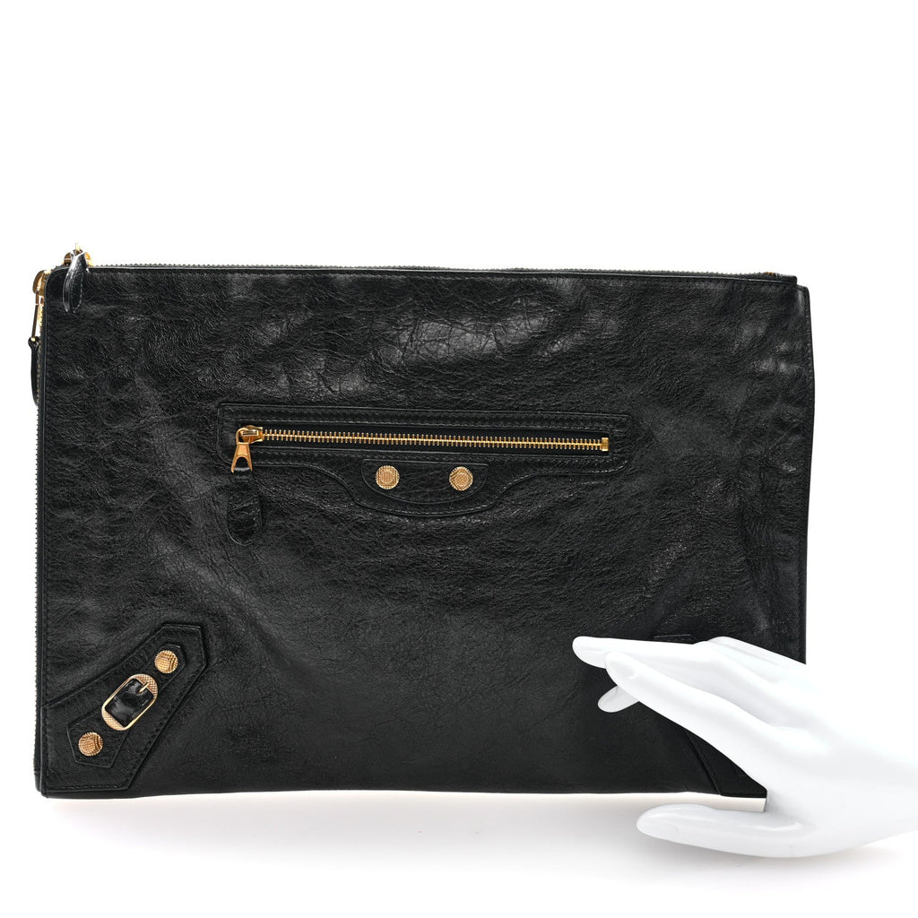 Agneau Giant 12 Gold Hardware Pouch Clutch Black