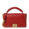 Lambskin Quilted Medium Top Handle Boy Flap Red