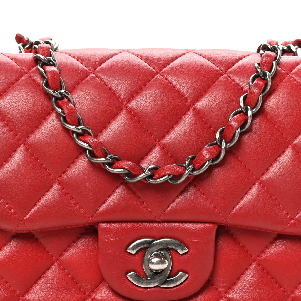 Lambskin Quilted Mini Square Flap Red
