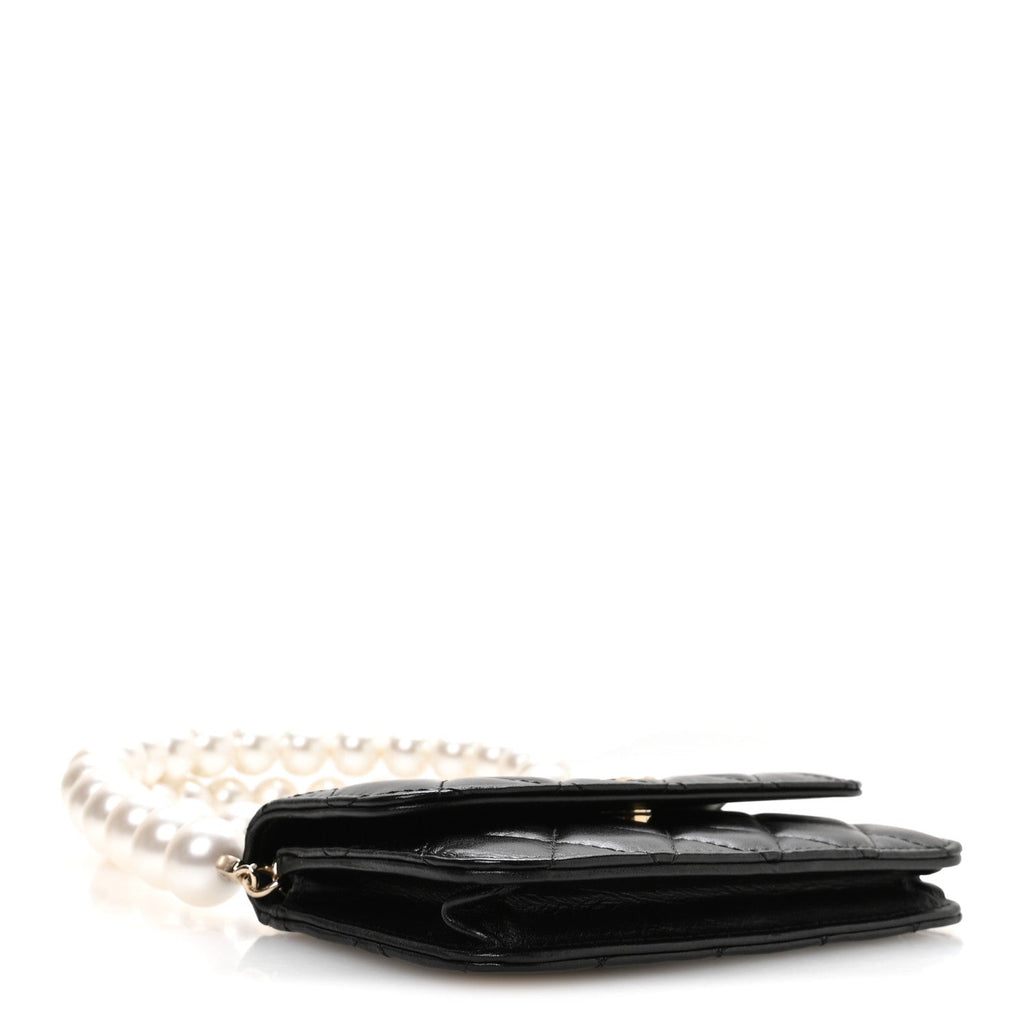 Calfskin Quilted Mini Maxi Pearls Wallet On Chain WOC Black
