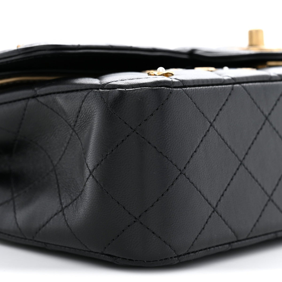 Lambskin Quilted Medium Rue Cambon Charms Double Flap Black