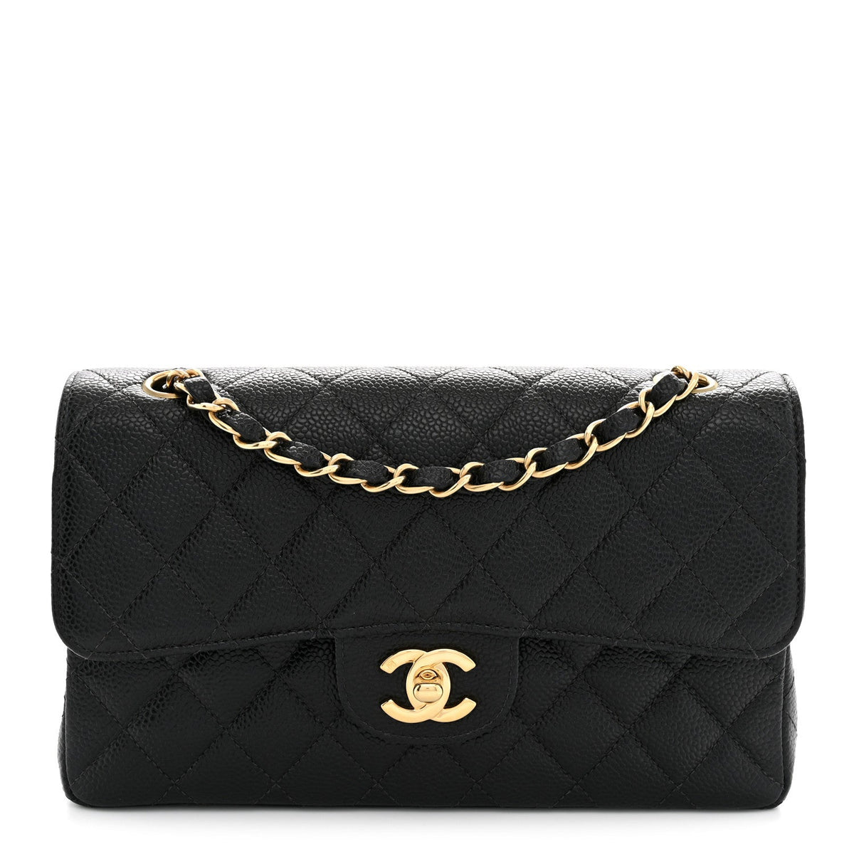 Caviar Quilted Small Double Flap Black