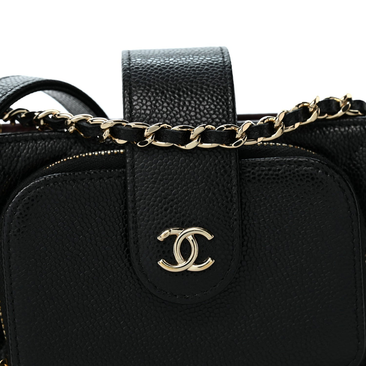 Caviar Quilted Business Affinity Phone Holder With Chain Black