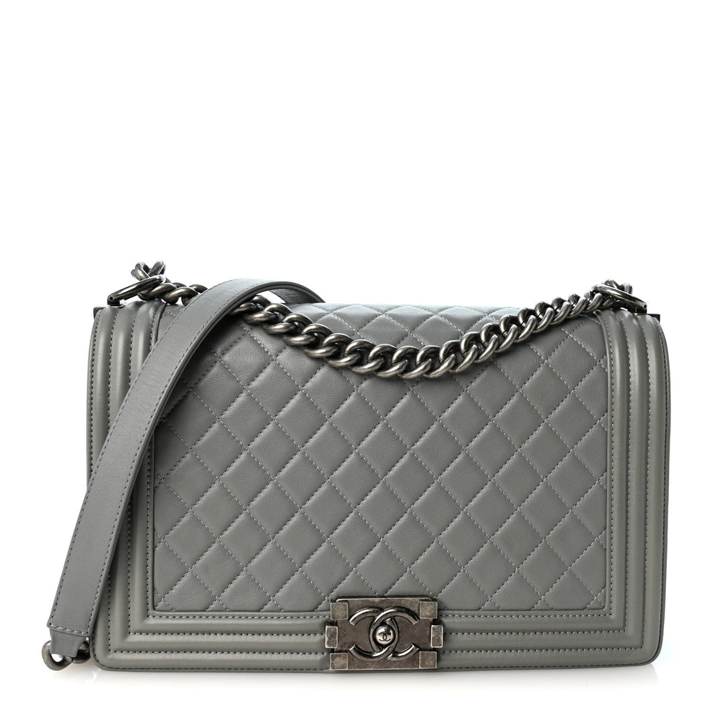 Lambskin Quilted New Medium Boy Flap Grey