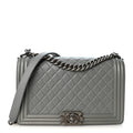 Lambskin Quilted New Medium Boy Flap Grey