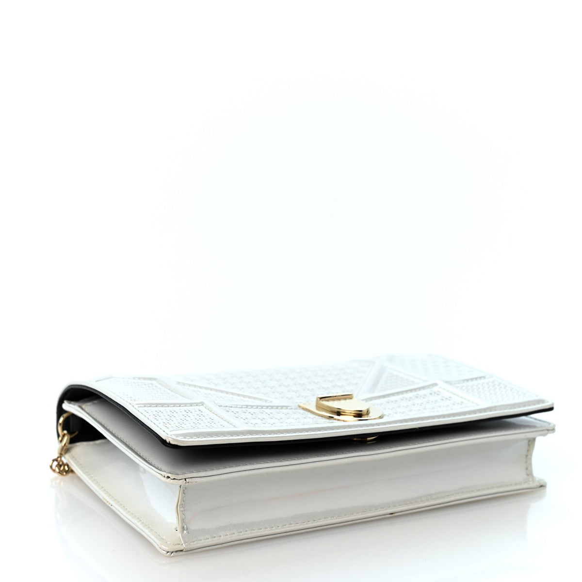 Patent Micro-Cannage Diorama Wallet on Chain Pouch White