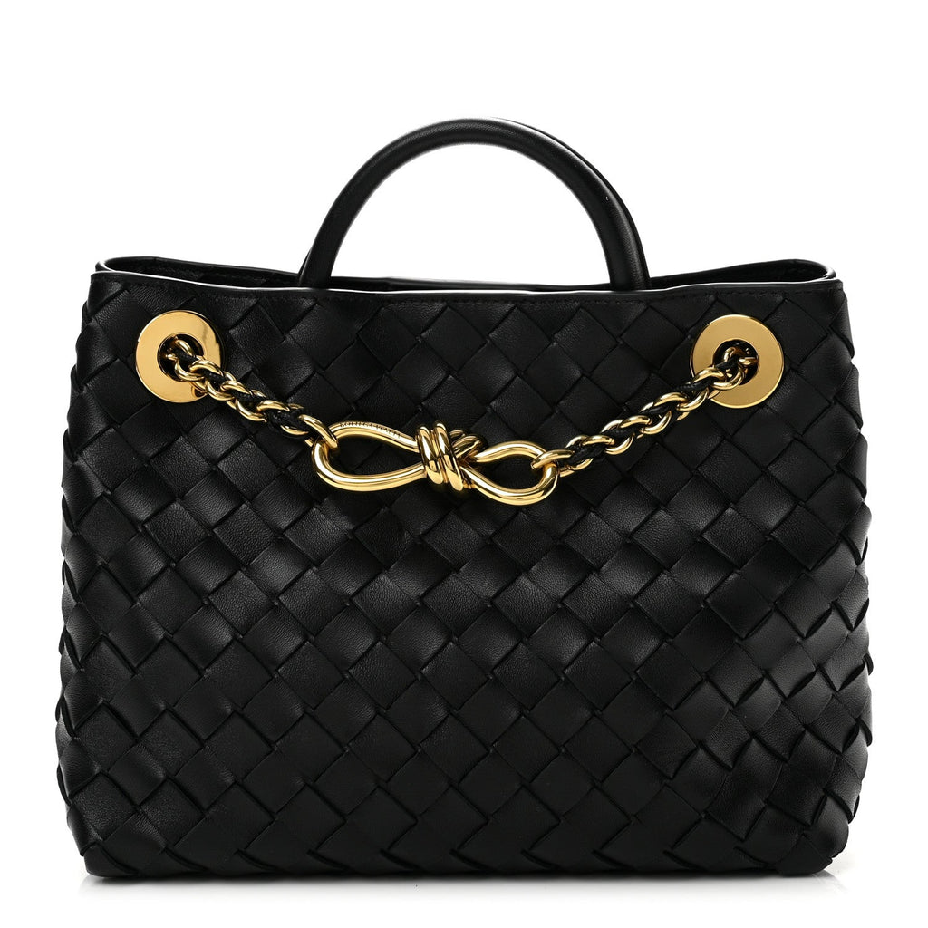 Nappa Intrecciato Small Andiamo With Chain Shoulder Bag Black