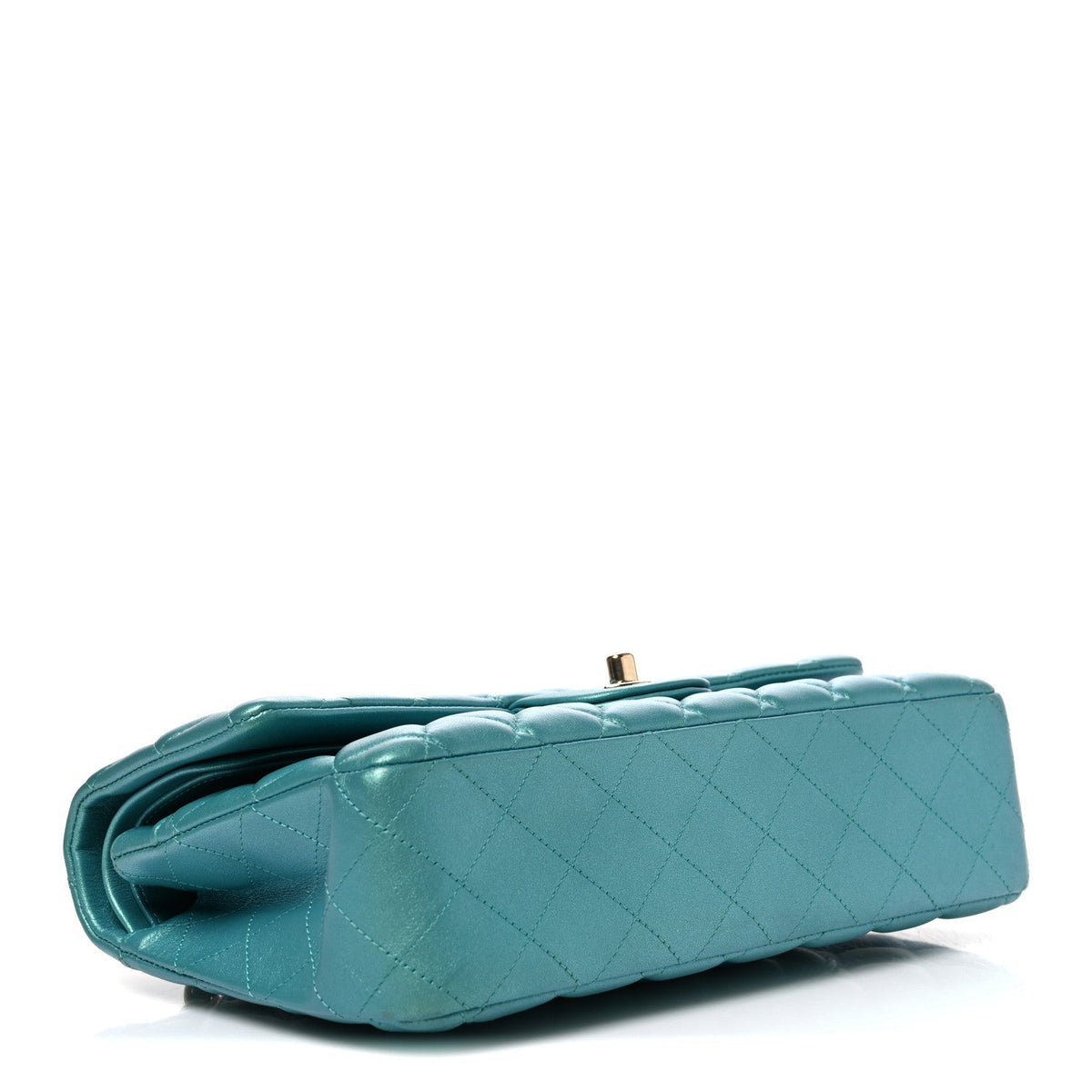 Iridescent Lambskin Quilted Medium Double Flap Green