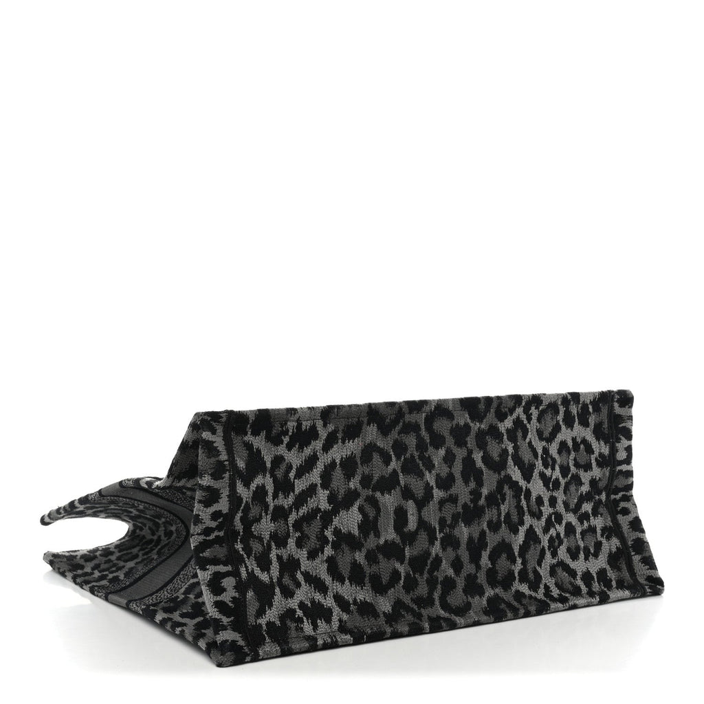 Canvas Mizza Embroidered Large Leopard Book Tote Grey