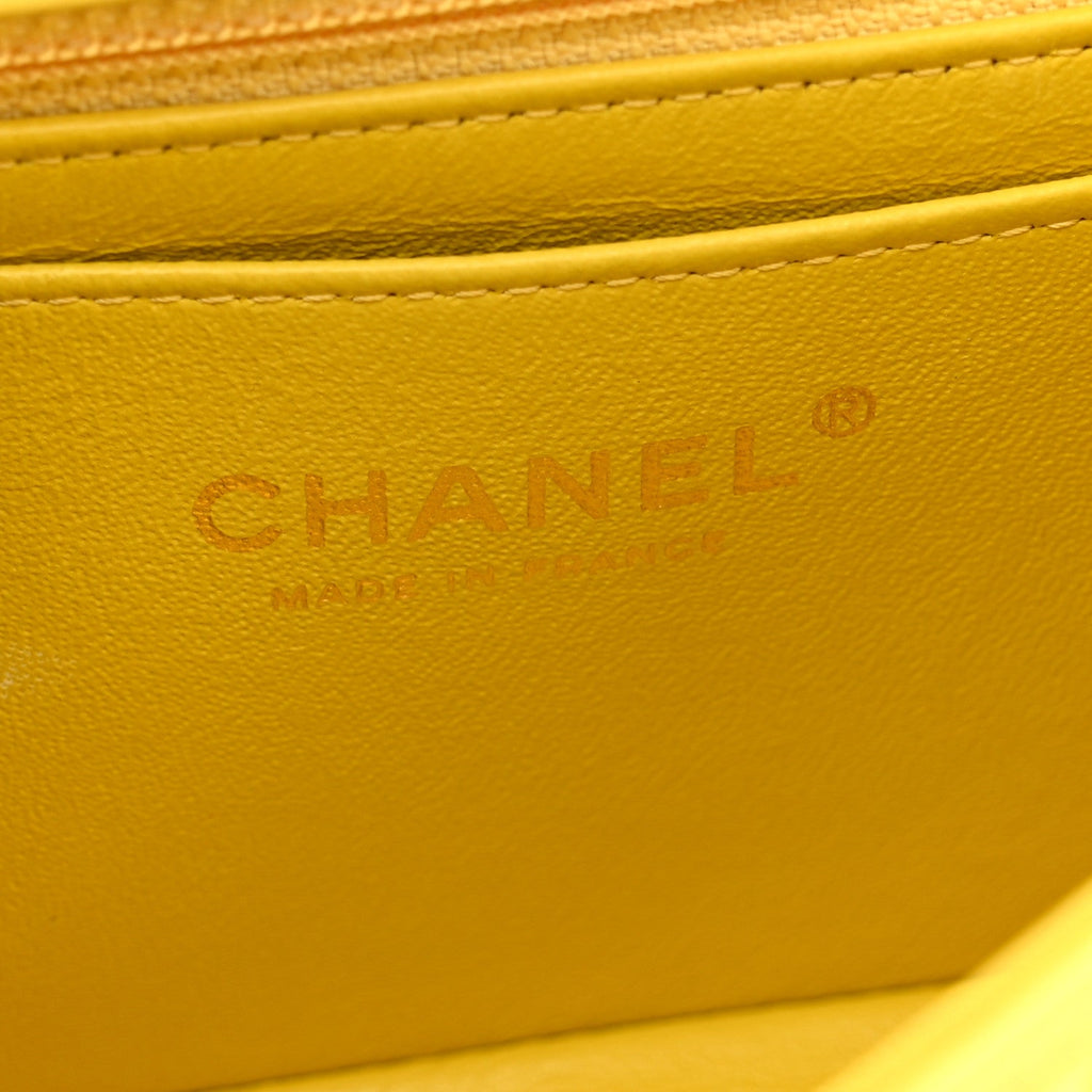 Lambskin Chevron Quilted Mini Rectangular Flap Yellow