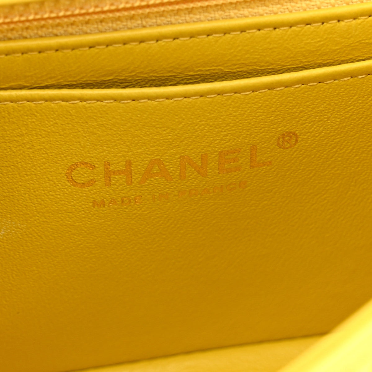 Lambskin Chevron Quilted Mini Rectangular Flap Yellow