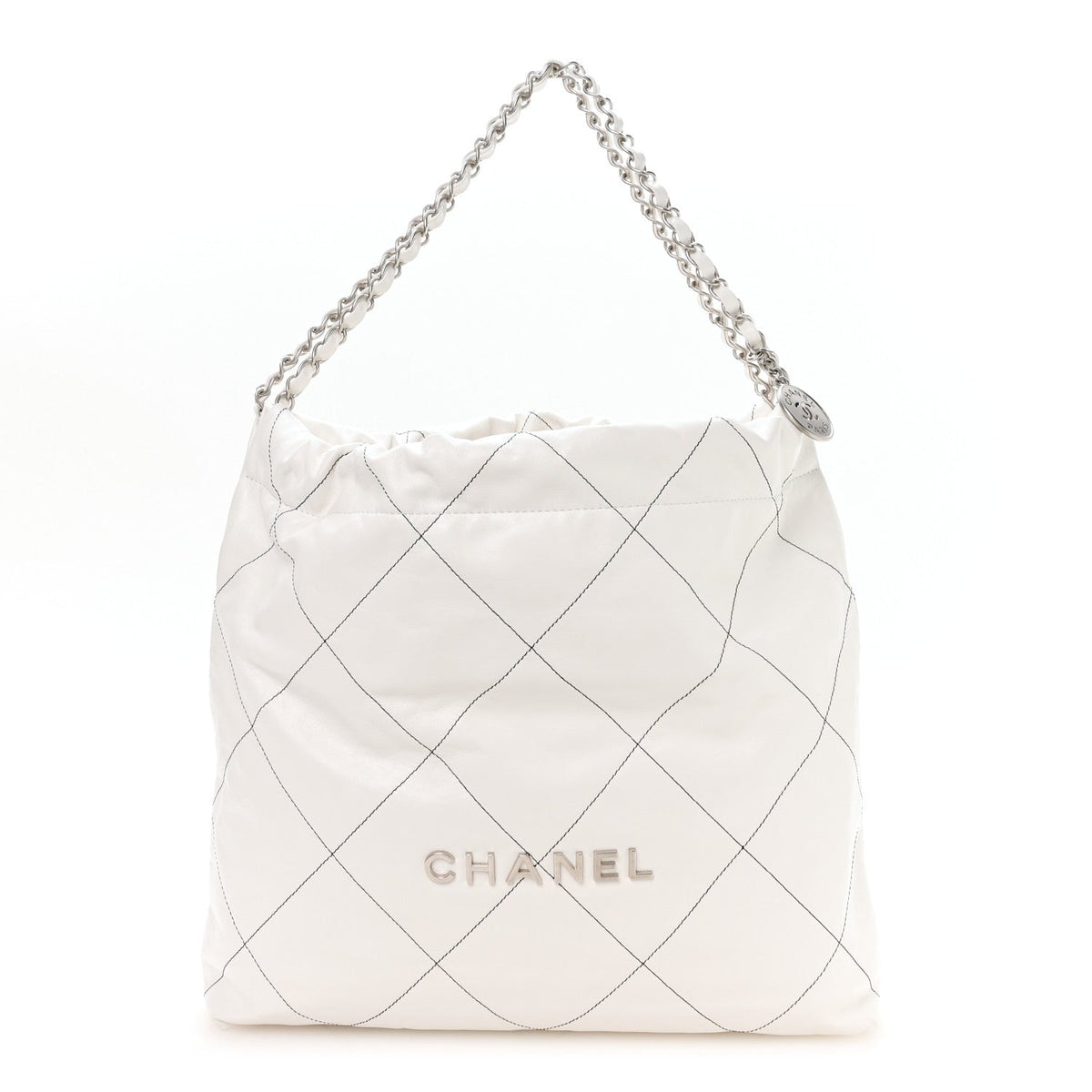 Shiny Calfskin Quilted Chanel 22 White Black