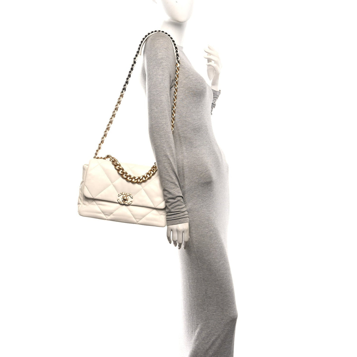 Lambskin Quilted Large Chanel 19 Flap White