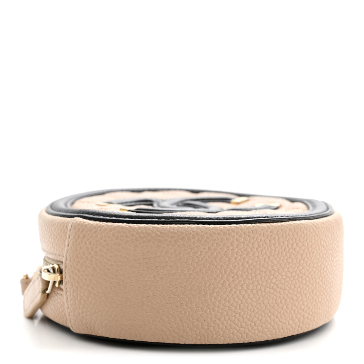 Caviar Quilted Round Filigree Crossbody Beige Black