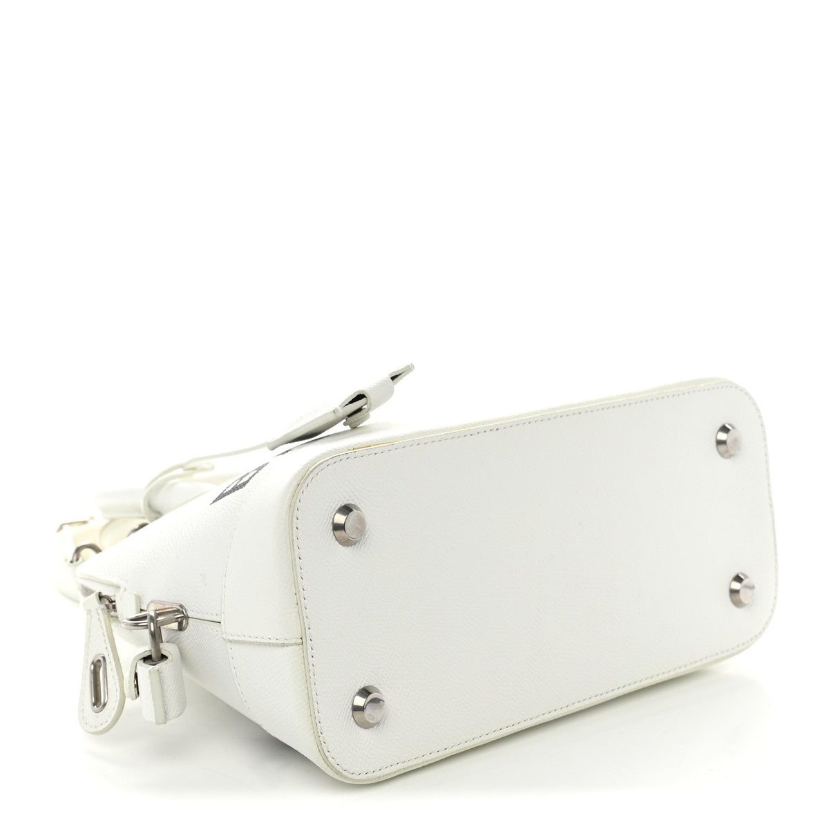 Signature Grained Calfskin Logo S Ville Top Handle Bag White Black