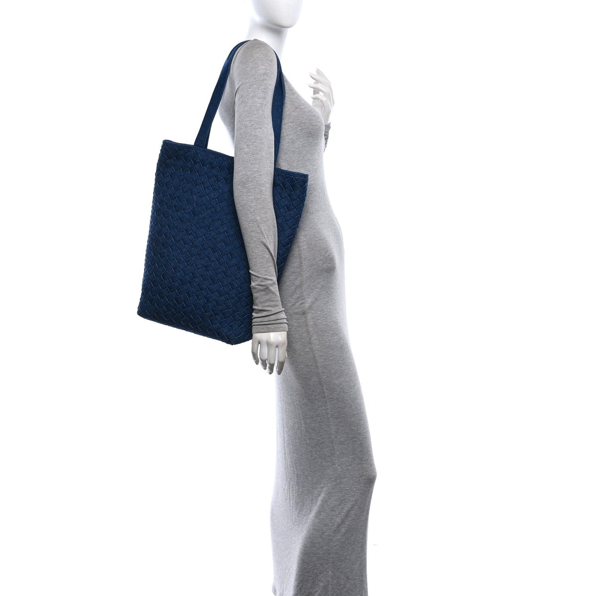 Denim Intrecciato Small Shopper Tote Blue