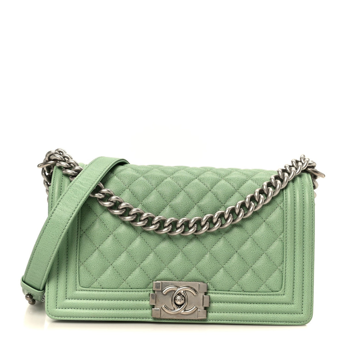 Caviar Quilted Medium Boy Flap Light Green