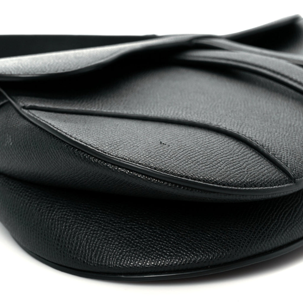 Grained Calfskin Saddle Bag With Strap Black