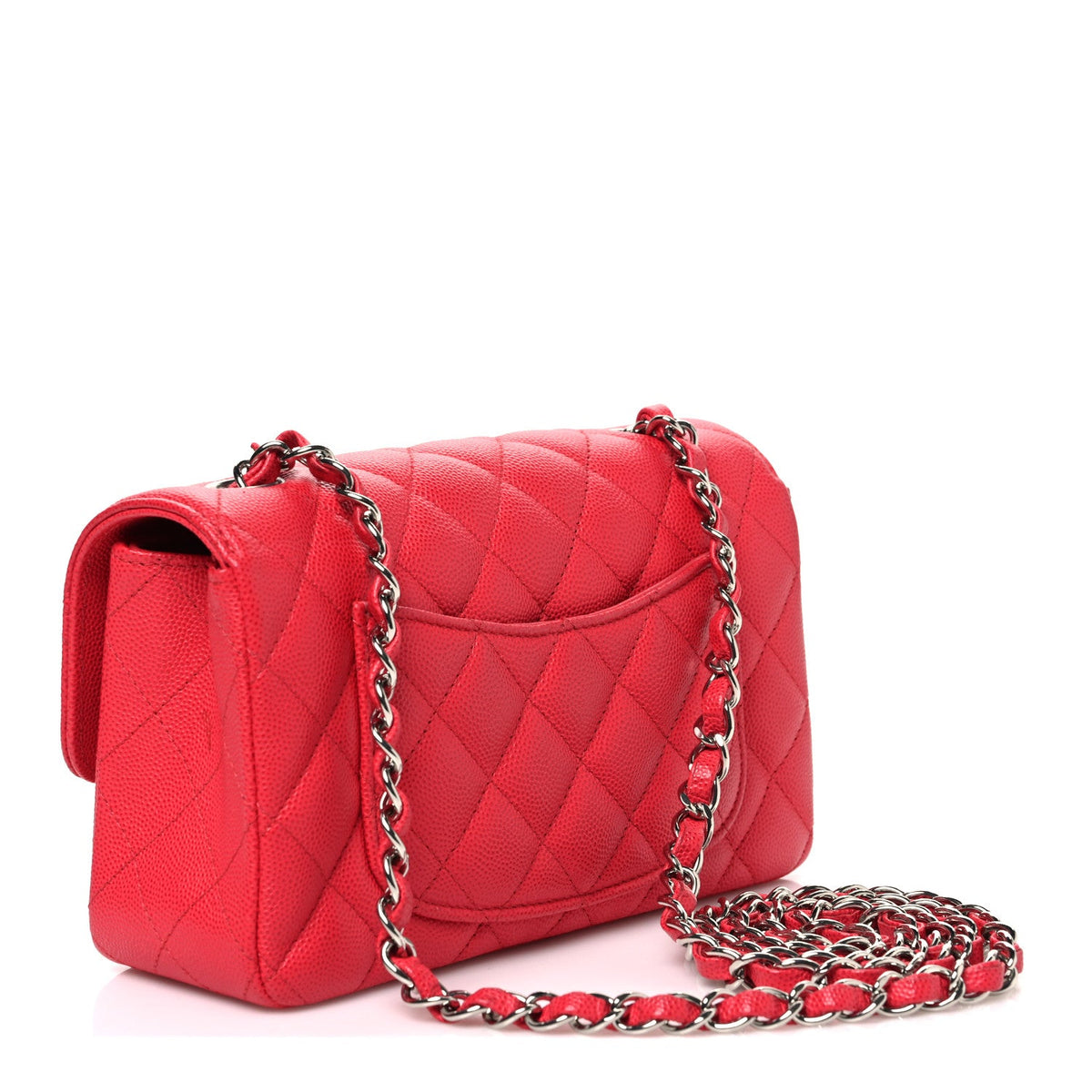 Caviar Quilted Mini Rectangular Flap Light Red