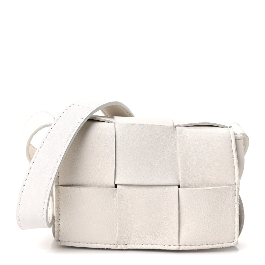 Lambskin Maxi Intrecciato Extra Mini Cassette Crossbody Bag White