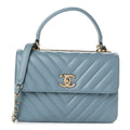 Lambskin Chevron Quilted Small Trendy CC Flap Dual Handle Bag Blue
