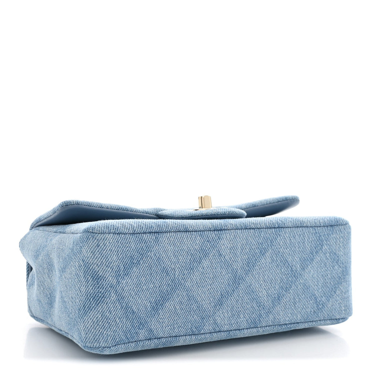 Printed Denim Quilted Mini Rectangular Flap Light Blue
