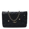 Lambskin Camellia Wallet on Chain WOC Black