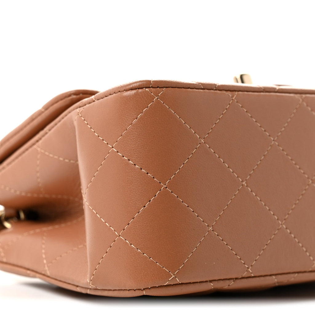 Lambskin Quilted Mini Square Flap Brown