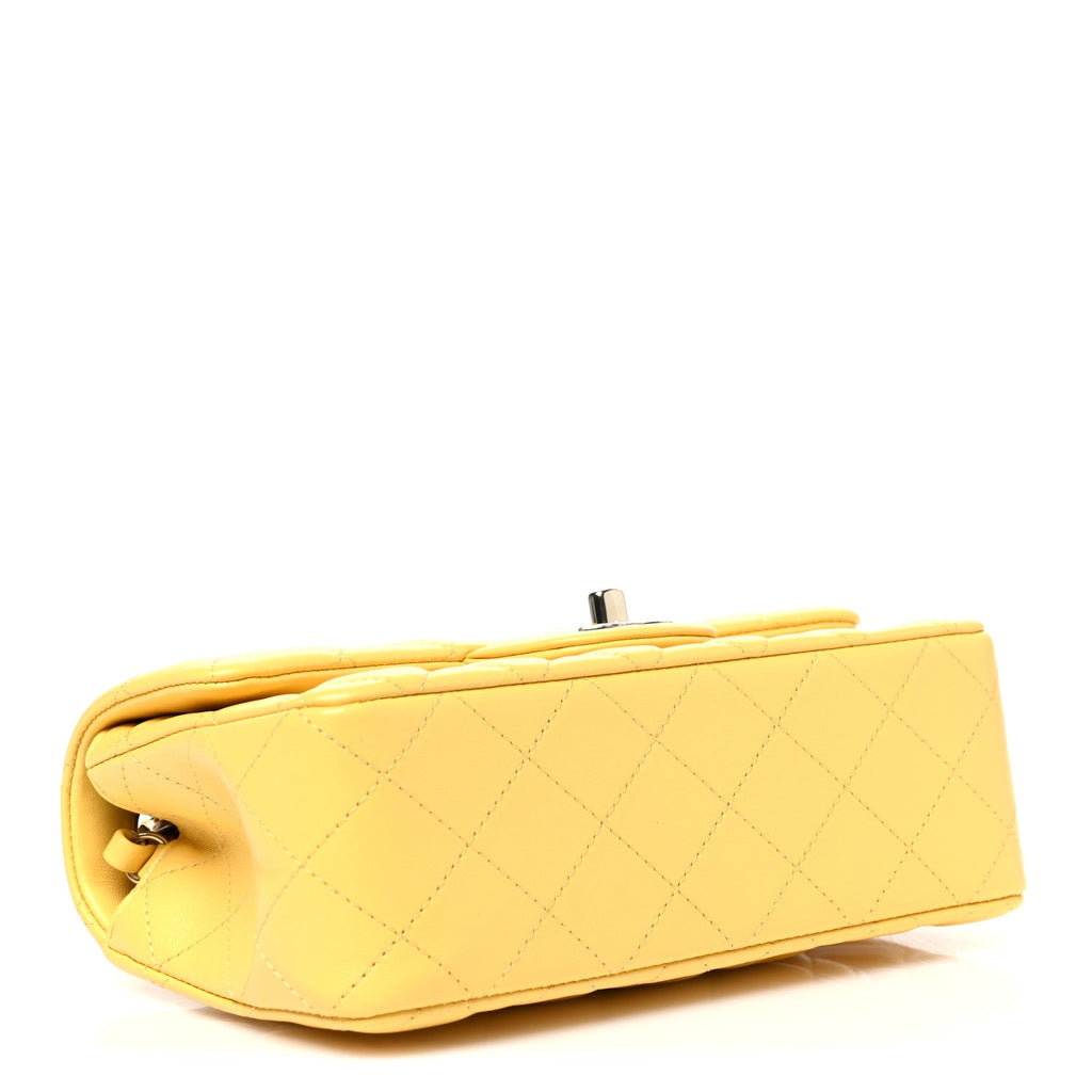 Lambskin Quilted Mini Rectangular Flap Yellow