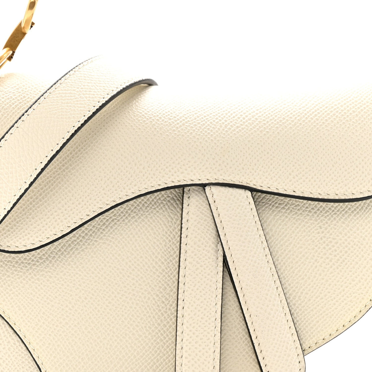 Grained Calfskin Mini Saddle Bag With Strap White