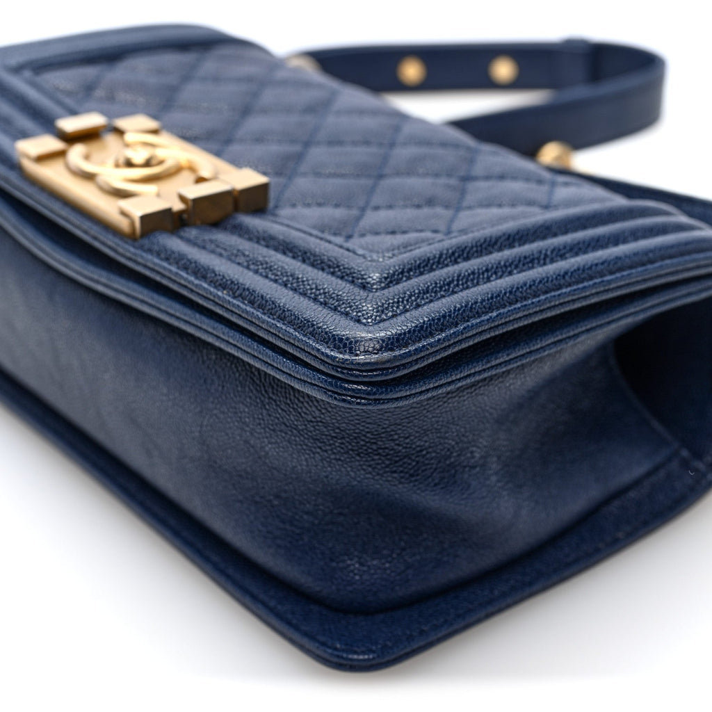 Caviar Quilted Small Boy Flap Dark Blue