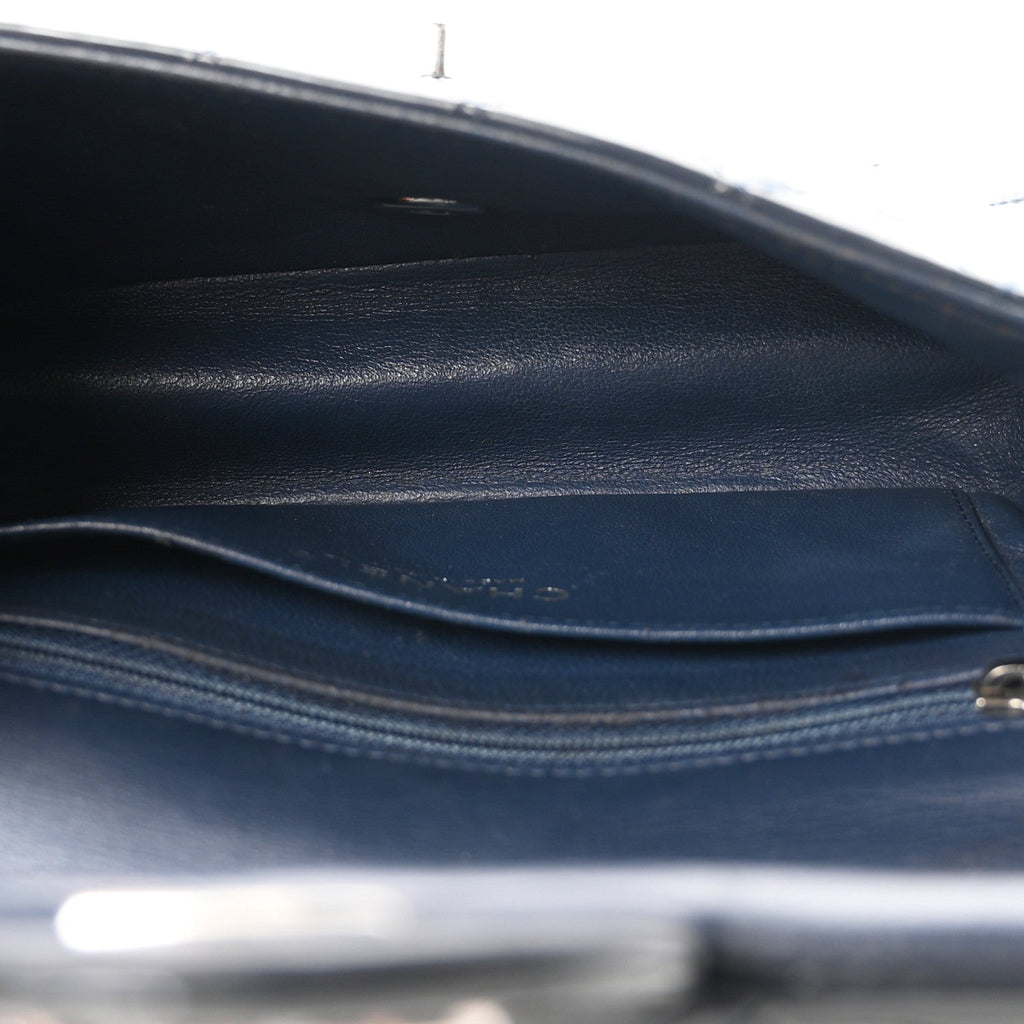 Patent Calfskin Quilted Mini Rectangular Flap Blue