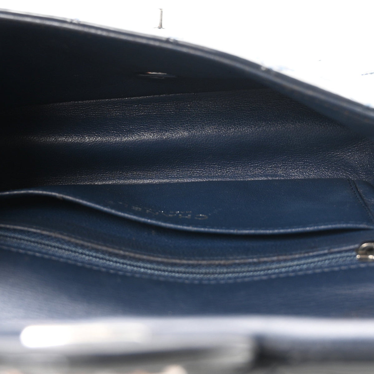 Patent Calfskin Quilted Mini Rectangular Flap Blue