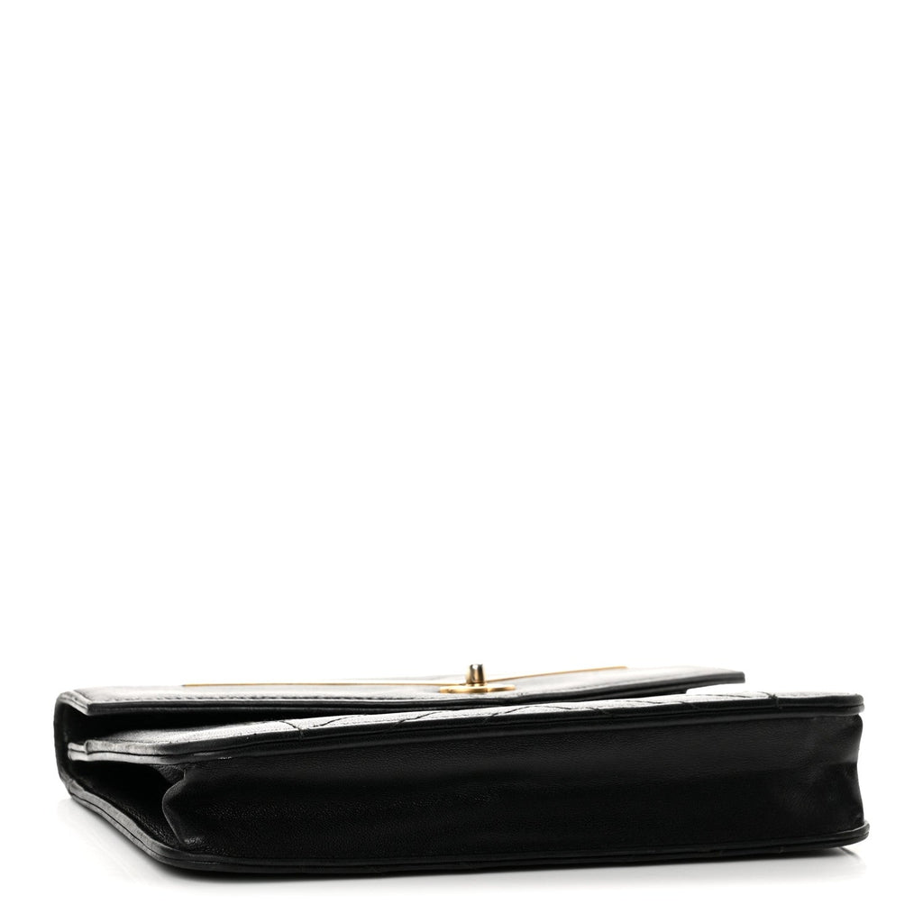Lambskin Chevron Quilted Wallet On Chain WOC Black