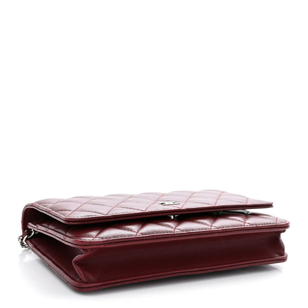 Lambskin Quilted Wallet On Chain WOC Burgundy