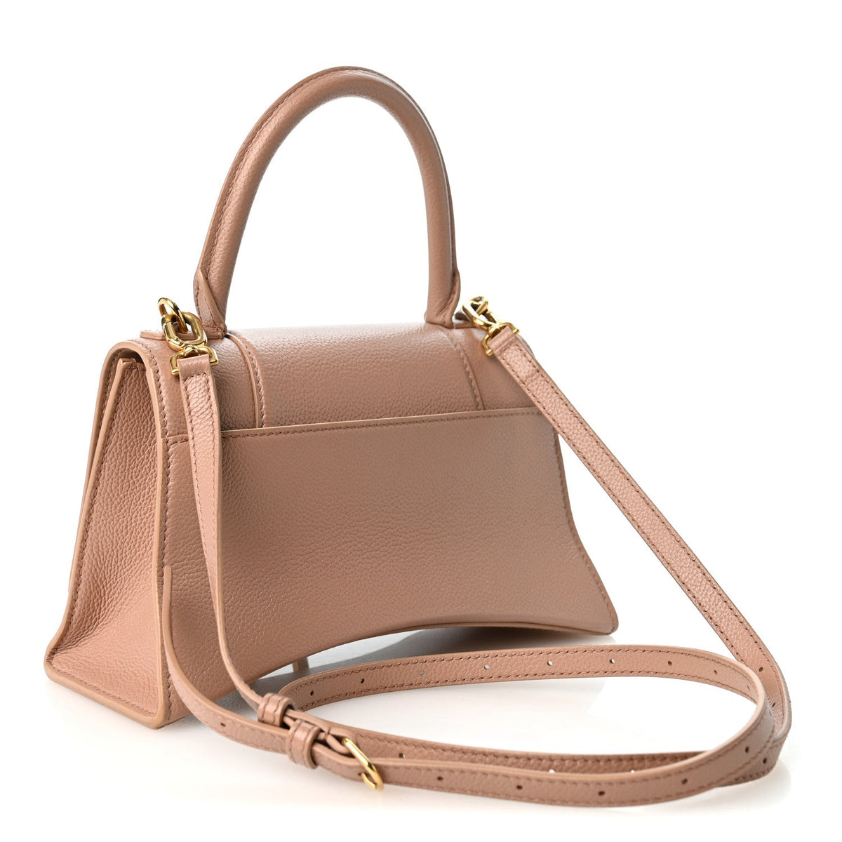 Grained Calfskin Small Hourglass Top Handle Bag Nude Beige
