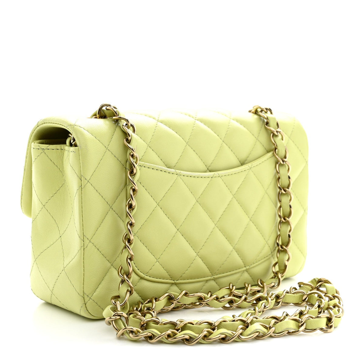 Lambskin Quilted Mini Rectangular Flap Light Green