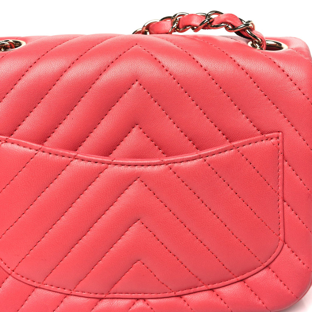 Lambskin Chevron Quilted Mini Square Flap Coral