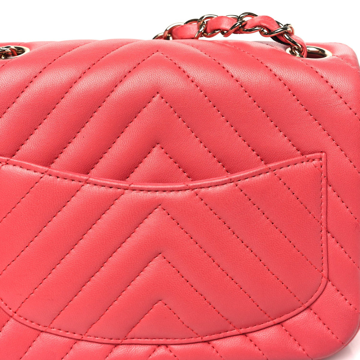 Lambskin Chevron Quilted Mini Square Flap Coral