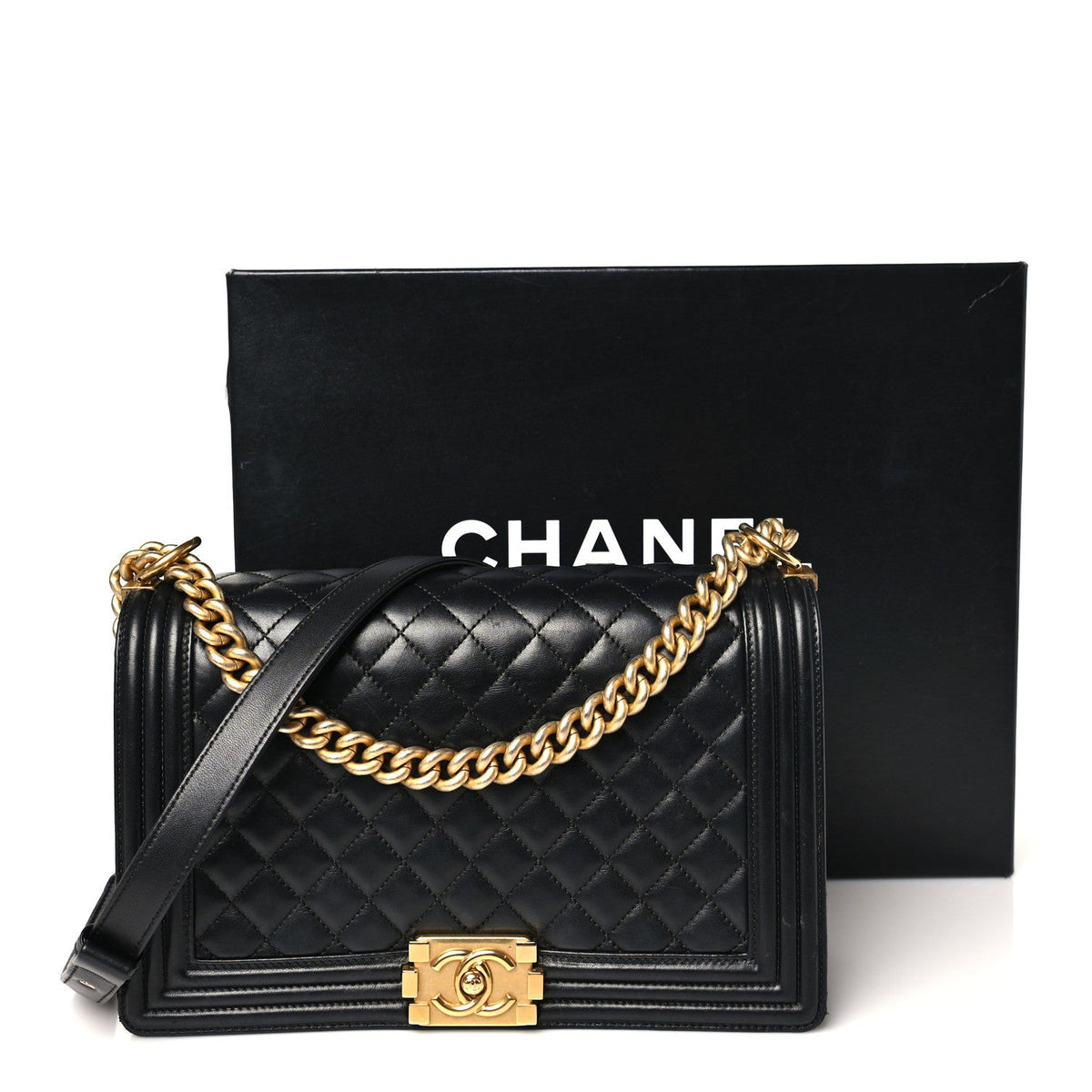 Lambskin Quilted New Medium Boy Flap Black