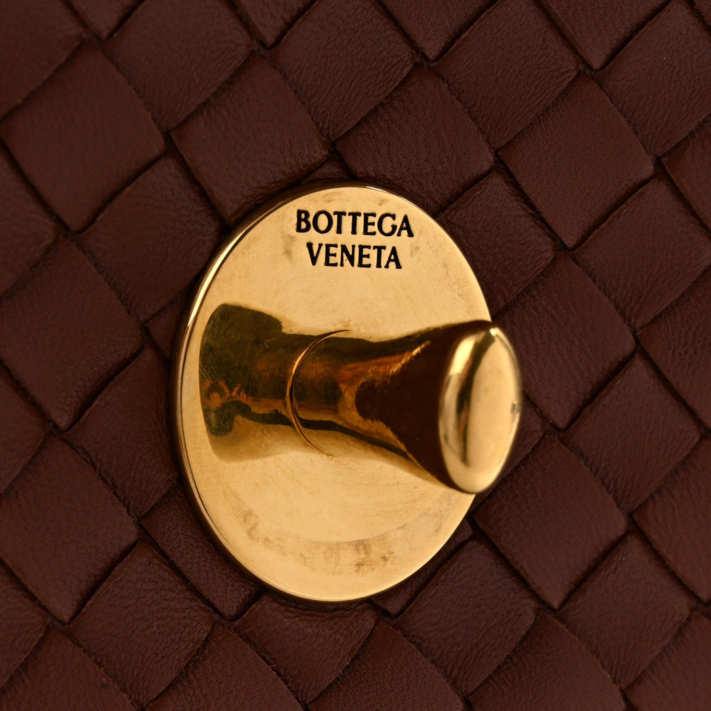 Nappa Intrecciato Knot Lock Top Handle Crossbody Bag Amber