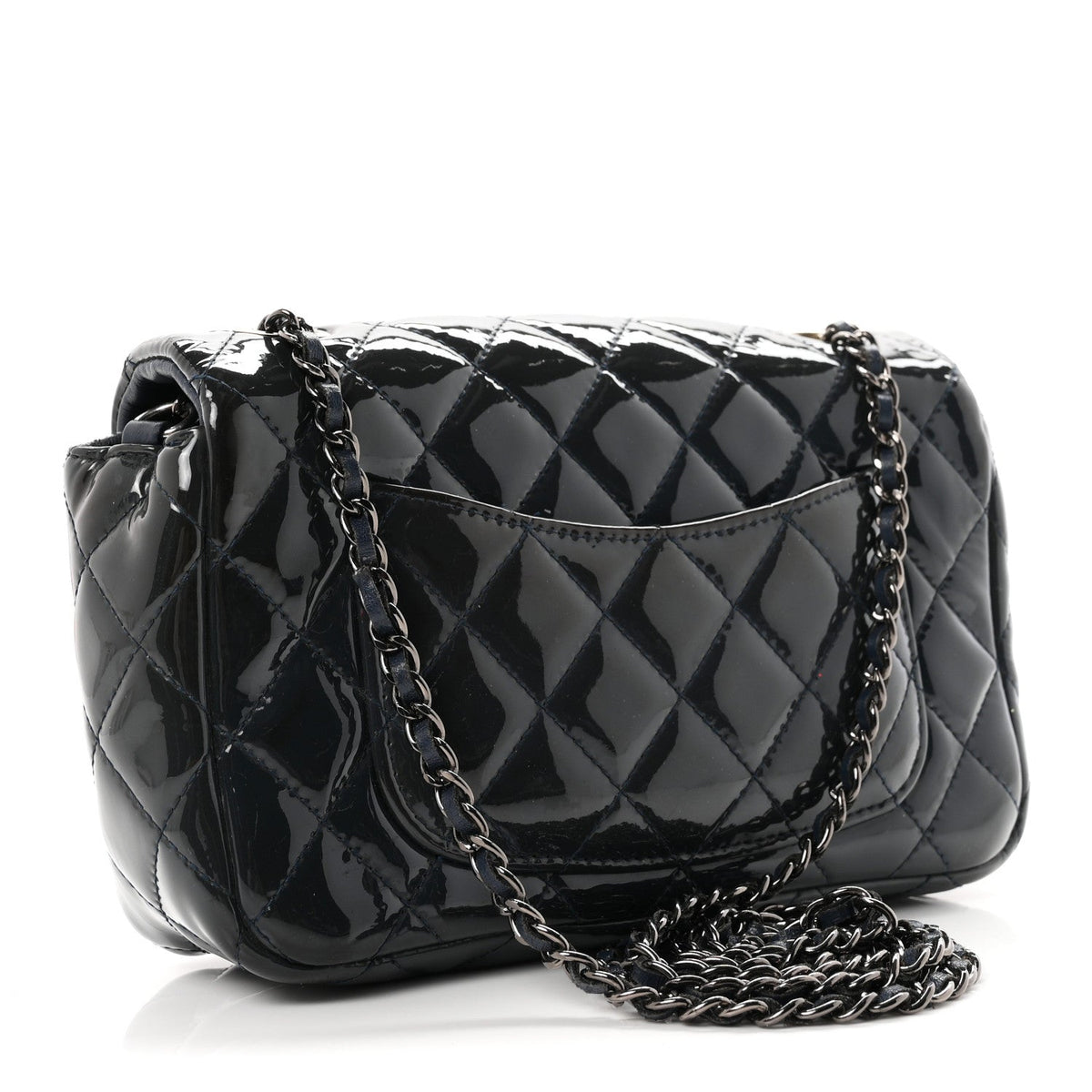 Patent Calfskin Quilted Mini Rectangular Flap Blue