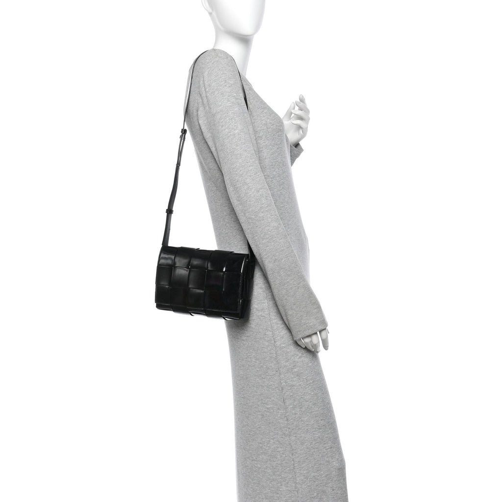 Patent Maxi Intrecciato Cassette Crossbody Bag Black