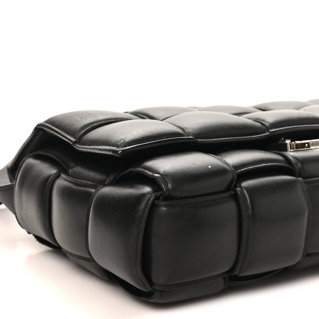 Paper Calfskin Maxi Intreccio Padded Cassette Crossbody Bag Black