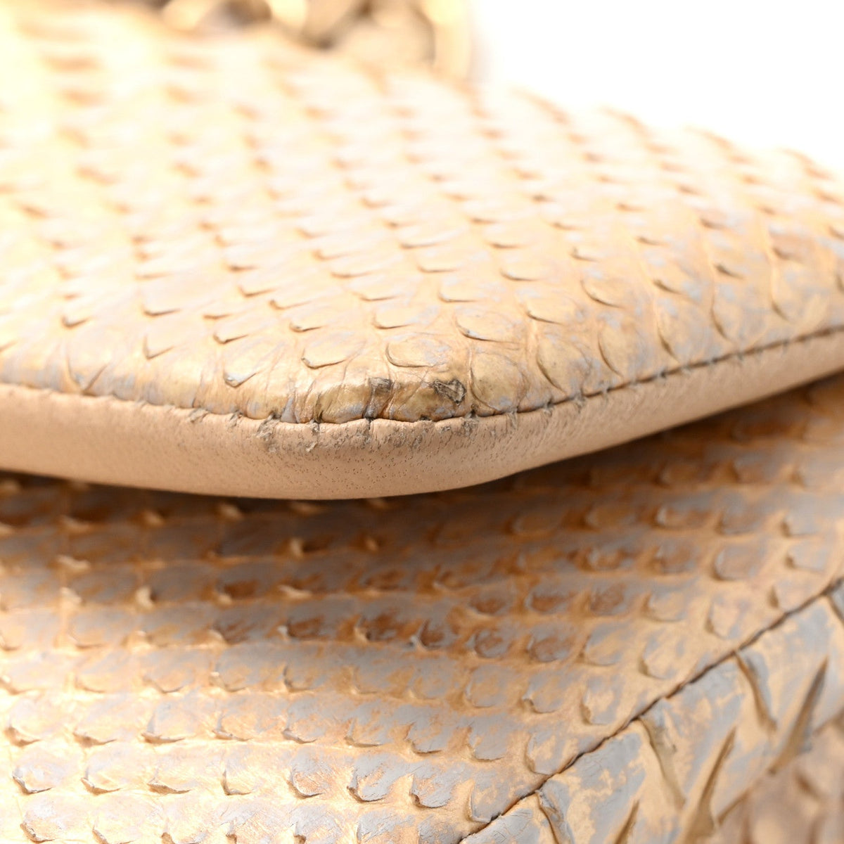Metallic Snakeskin Mini Rectangular Flap White Gold