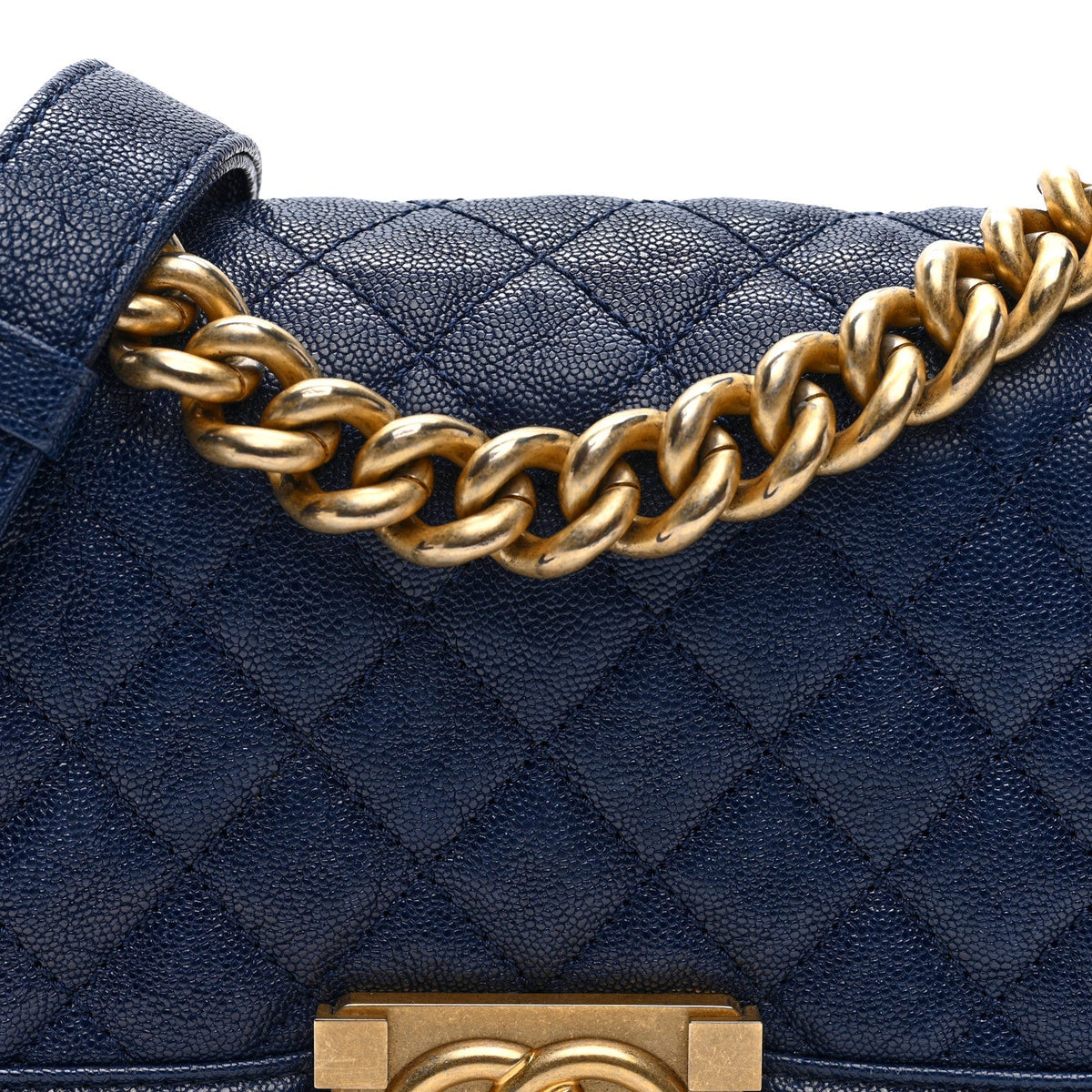Caviar Quilted Small Boy Flap Dark Blue