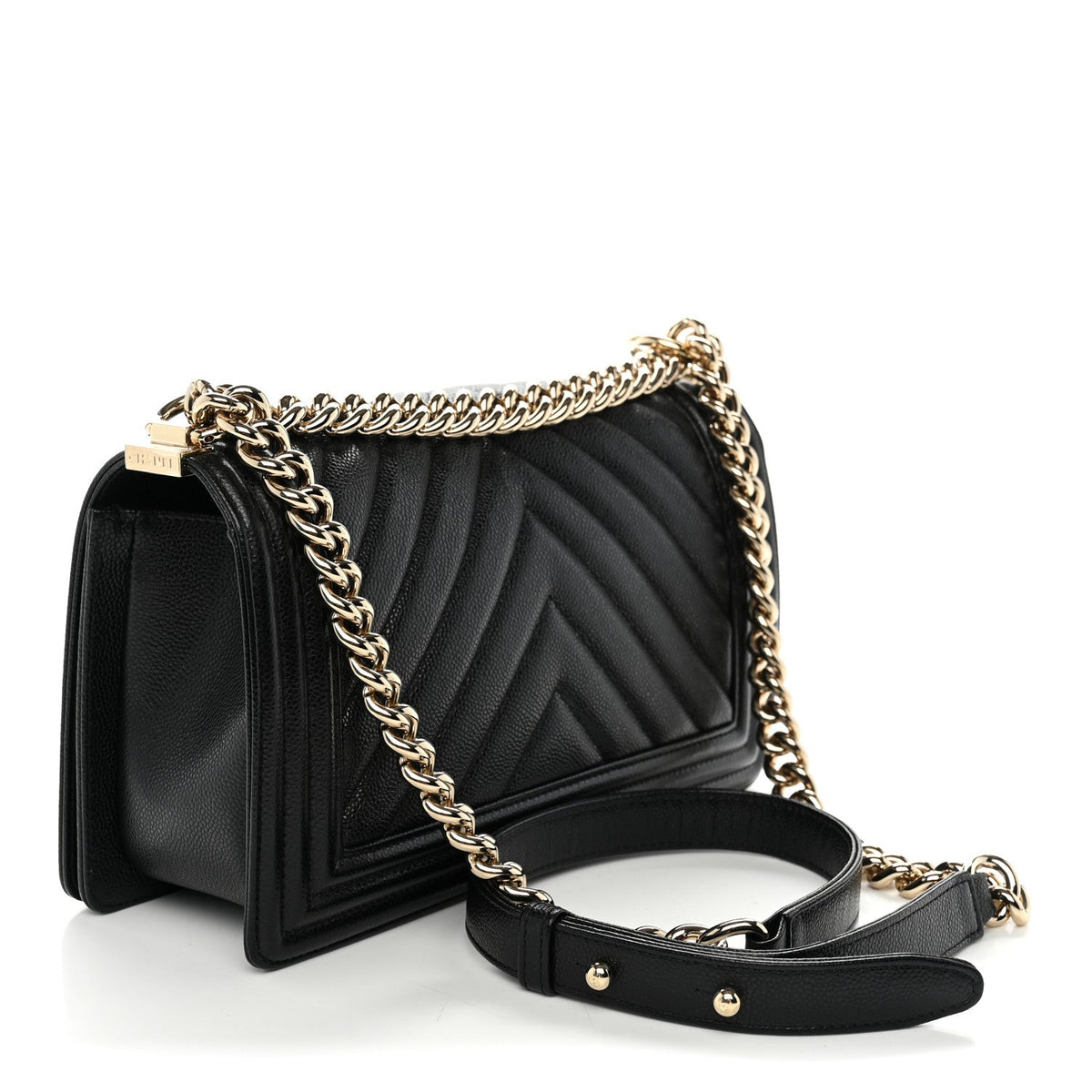 Caviar Chevron Quilted Medium Boy Flap Black